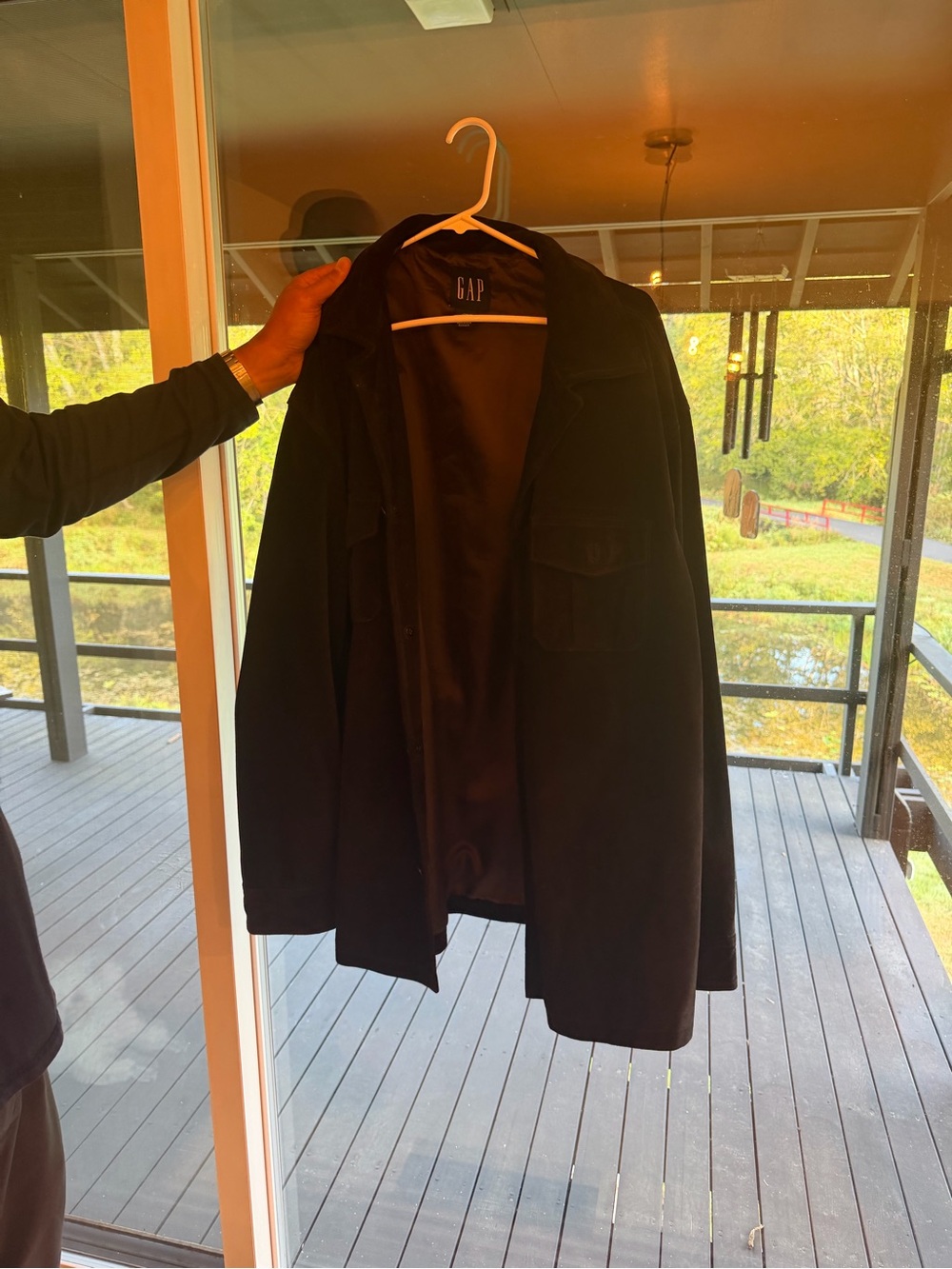 GAP men’s Black Jacket - Classic Leather-Trim Coat